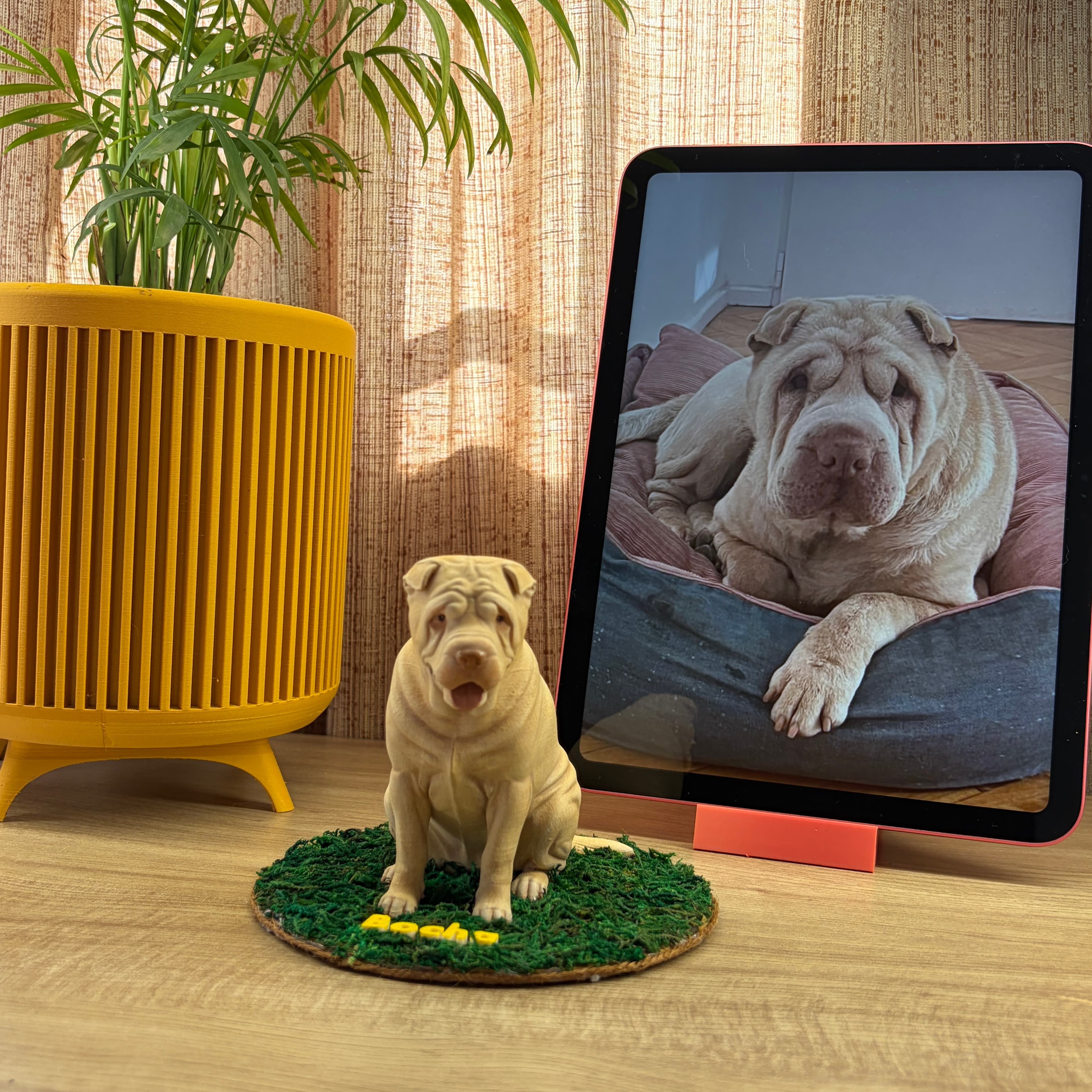 Figura 3D pintada a mano de Bocha, Perro