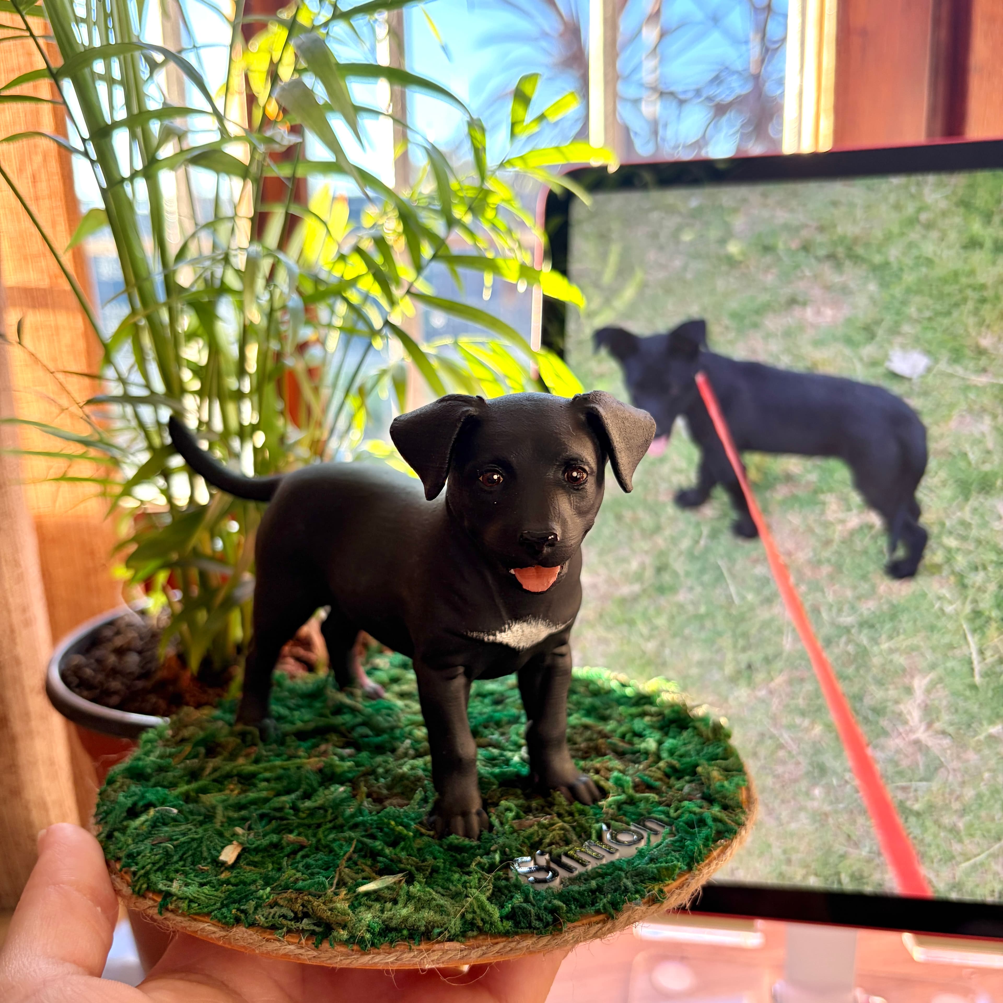 Figura 3D pintada a mano de Simón, Perro